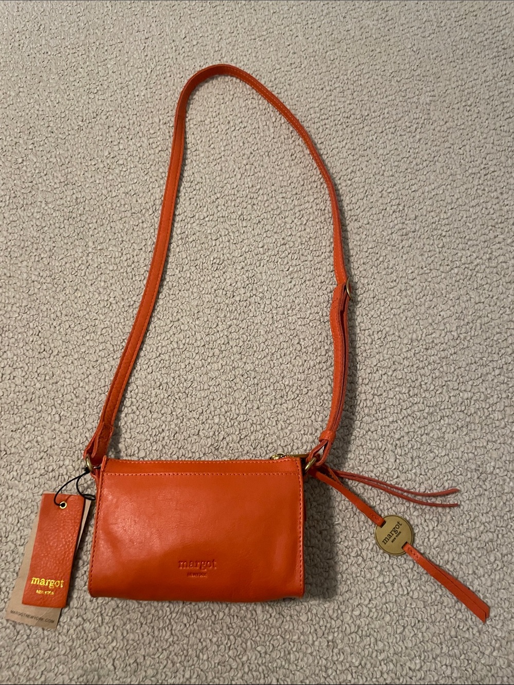 margot Vibrant Orange Leather Crossbody Bag